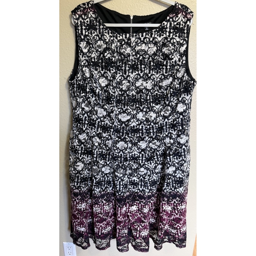 Roz & Ali Dress Fit & Flare LACE Lined Ombre Black White Purple Plus 18 NWT